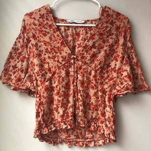 Zara Plunge Butterfly Sleeve Blouse